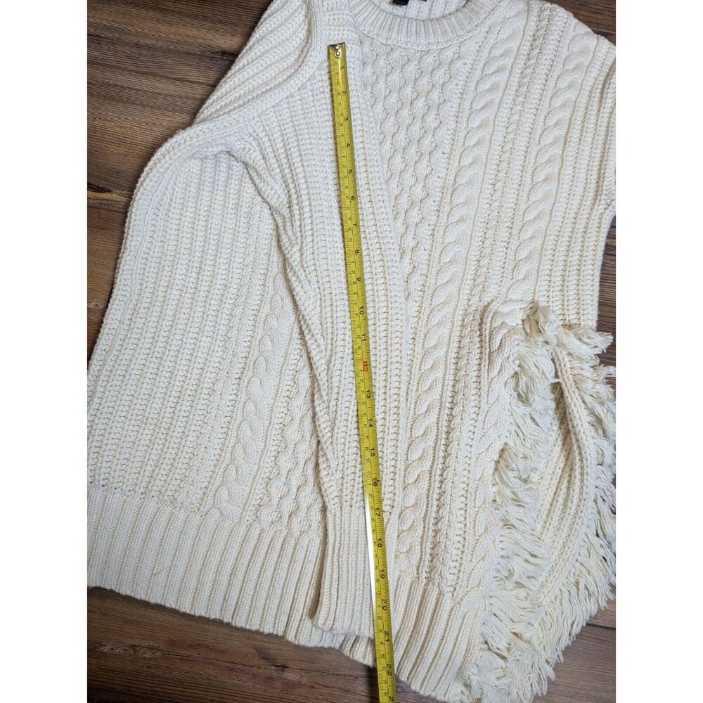 XXS J. CREW Cotton & Wool Sweater - Chunky Cable Knit w/ Slit and Fringe - Picture 12 of 12